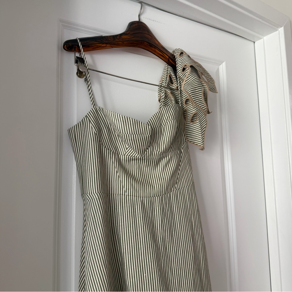 Farm Rio Green Striped 3d Monstera Leaf Midi Dress - Picture 2 of 9